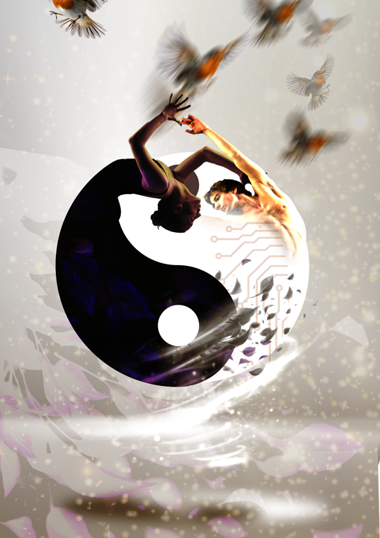 a yin-hang symbol displaying the balance between the natural and unnatural created by intent